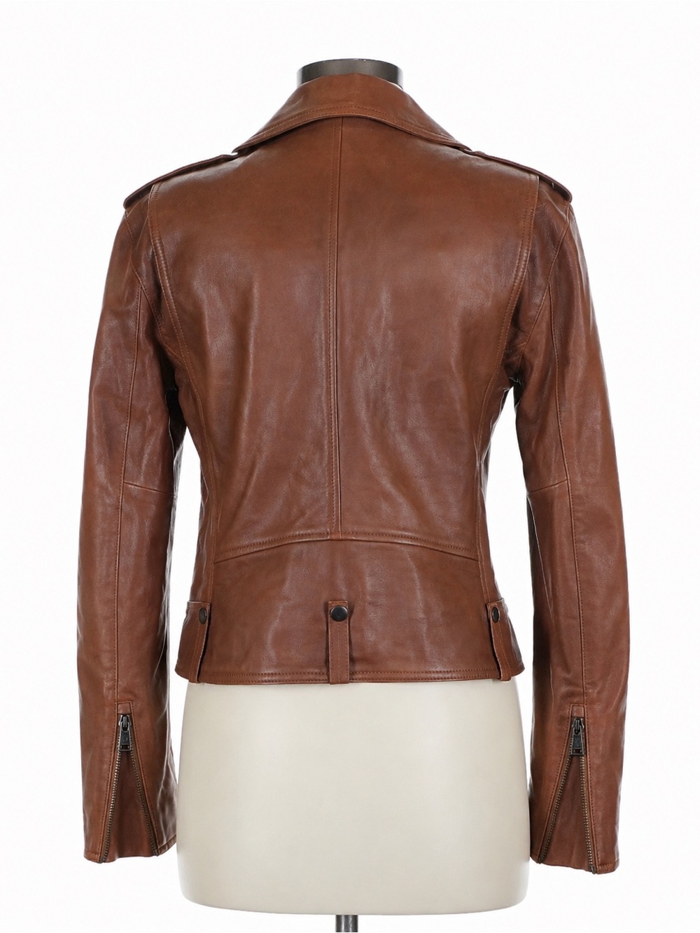 Polo Ralph Lauren Leather Jacket Biker Moto Cognac Cropped Lamb Sheepskin 6 $998 - Picture 3 of 6